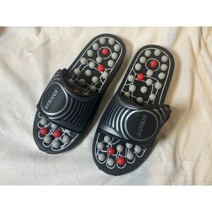 BYRIVER Acupressure Foot Massage Slippers Reflexology Sandals Black Grey Red L